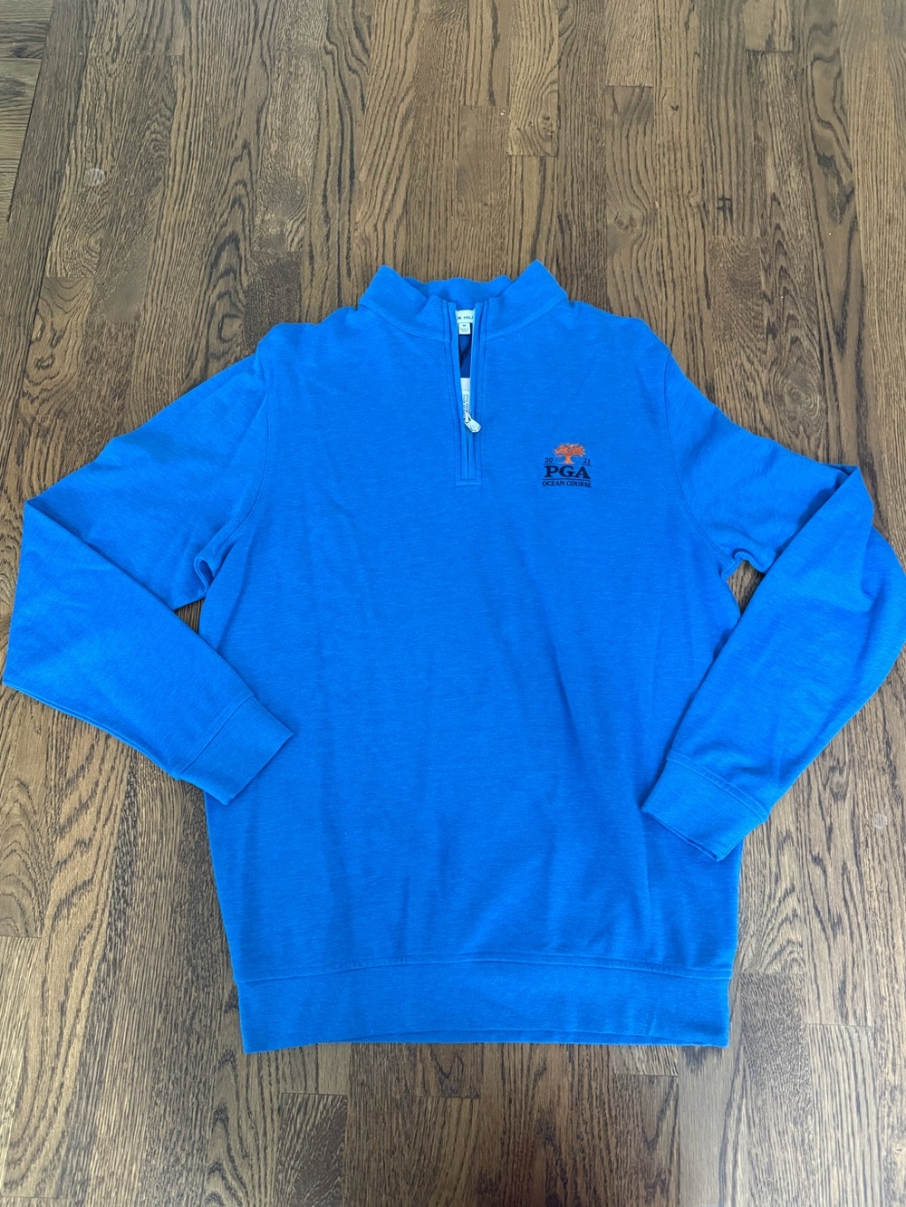 Peter Millar Men’s Bright Blue Quarter-Zip Sweater with PGA Ocean Course Logo